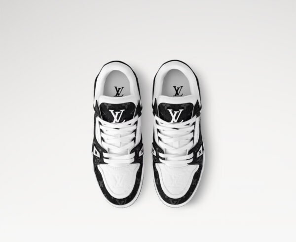 LOUIS VUITTON Men's LV Trainer Monogram Denim Low Top Sneakers Black White - Image 2