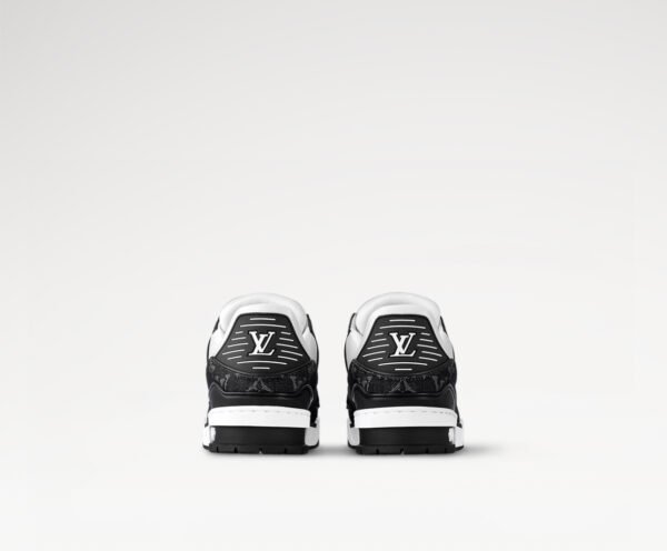 LOUIS VUITTON Men's LV Trainer Monogram Denim Low Top Sneakers Black White - Image 3