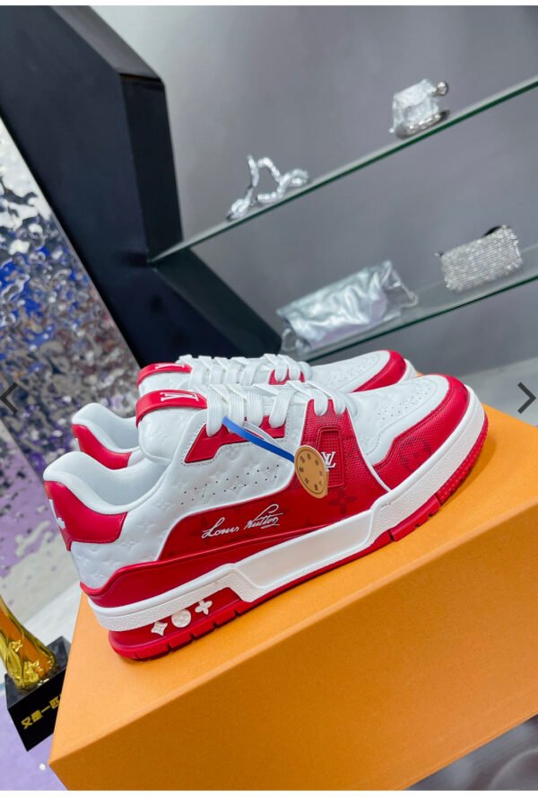 Louis Vuitton Trainer Low Signature Red White Sneaker Shoes