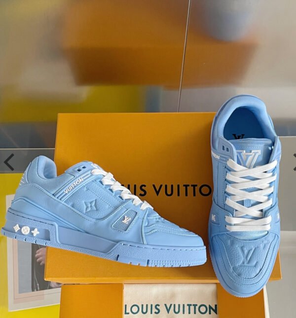 LOUIS VUITTON Trainer Blue Embossed Monogram 1AARFI Sneaker Shoes - Image 3