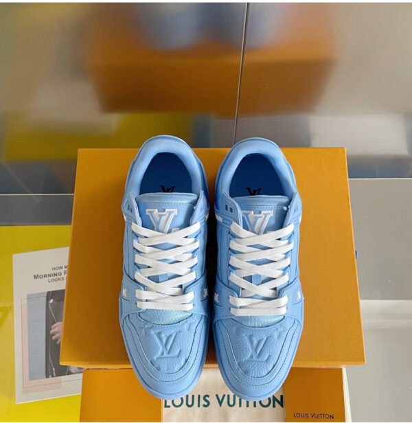 LOUIS VUITTON Trainer Blue Embossed Monogram 1AARFI Sneaker Shoes - Image 4